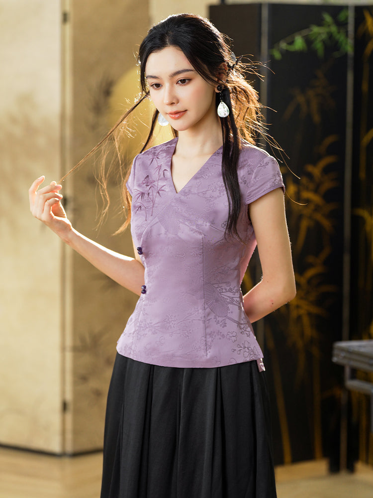 Lilac| Blouse with Exquisite Bamboo Patterns（玉茹）