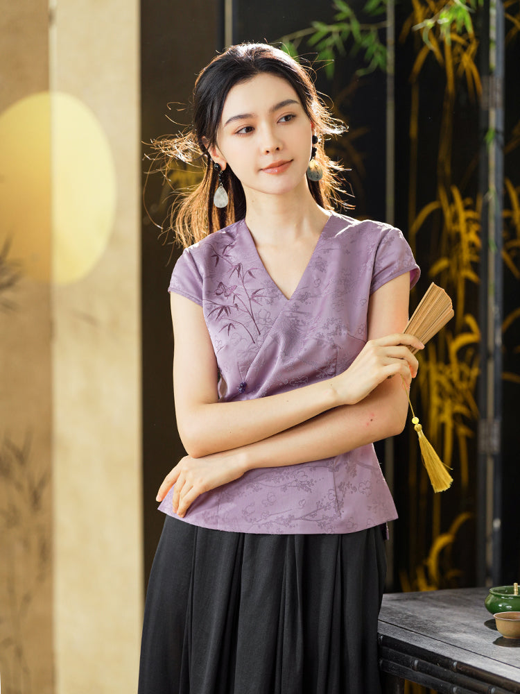 Lilac| Blouse with Exquisite Bamboo Patterns（玉茹）