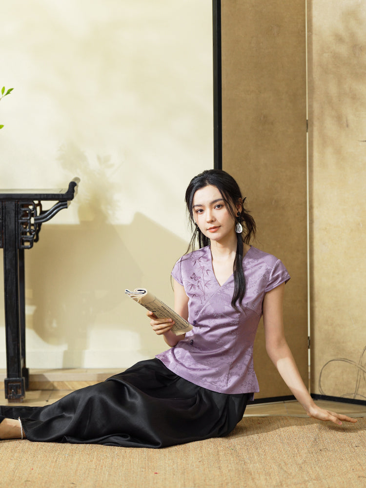 Lilac| Blouse with Exquisite Bamboo Patterns（玉茹）