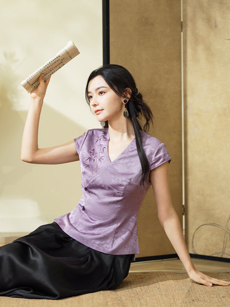 Lilac| Blouse with Exquisite Bamboo Patterns（玉茹）