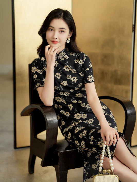 Blue cloth print|Modern one-Pieces Qipao Dress（幽荷）