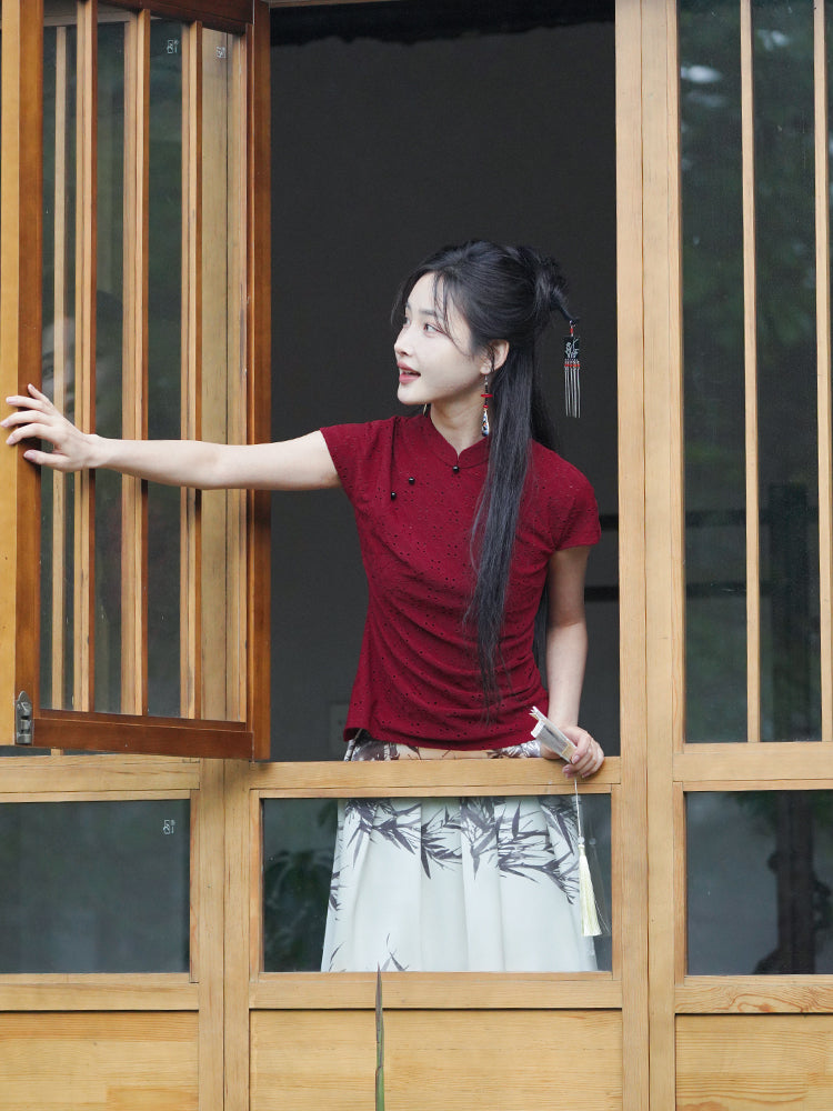 reddish color|Modern one-Pieces Qipao top（胭华）