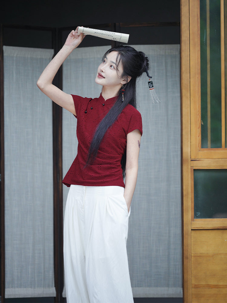 reddish color|Modern one-Pieces Qipao top（胭华）