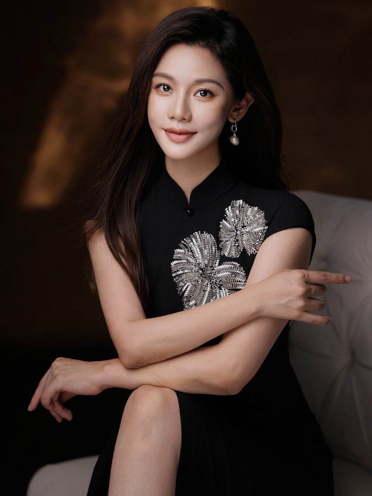 Black Haute couture beadwork| Modern one-Pieces Qipao Dress（香薷） - E·Beauty