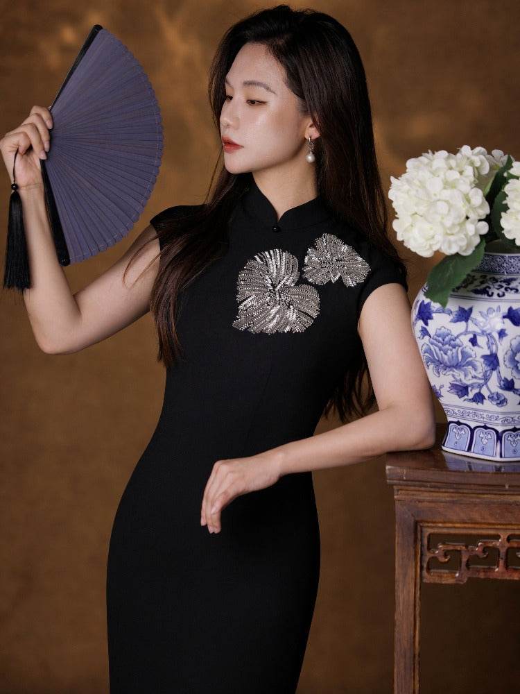 Black Haute couture beadwork| Modern one-Pieces Qipao Dress（香薷） - E·Beauty