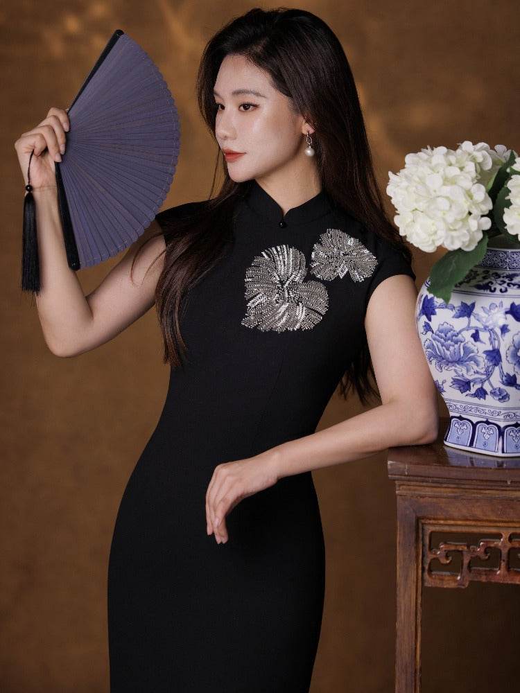 Black Haute couture beadwork| Modern one-Pieces Qipao Dress（香薷） - E·Beauty