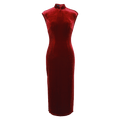 Deep Wine Crushed Velvet| Modern one-Pieces Qipao Dress（静沐） - E·Beauty