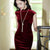 Deep Wine Crushed Velvet| Modern one-Pieces Qipao Dress（静沐） - E·Beauty
