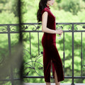 Deep Wine Crushed Velvet| Modern one-Pieces Qipao Dress（静沐） - E·Beauty