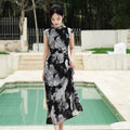 Water-ink print | Full-length flared skirt（墨卿） - E·Beauty