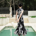 Water-ink print | Full-length flared skirt（墨卿） - E·Beauty