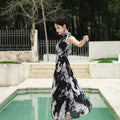 Water-ink print | Full-length flared skirt（墨卿） - E·Beauty