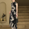 Water-ink print | Full-length flared skirt（墨卿） - E·Beauty