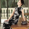 Water-ink print | Full-length flared skirt（墨卿） - E·Beauty