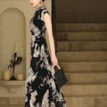 Water-ink print | Full-length flared skirt（墨卿） - E·Beauty