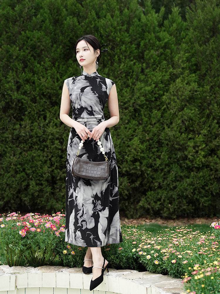 Water-ink print | Full-length flared skirt（墨卿） - E·Beauty