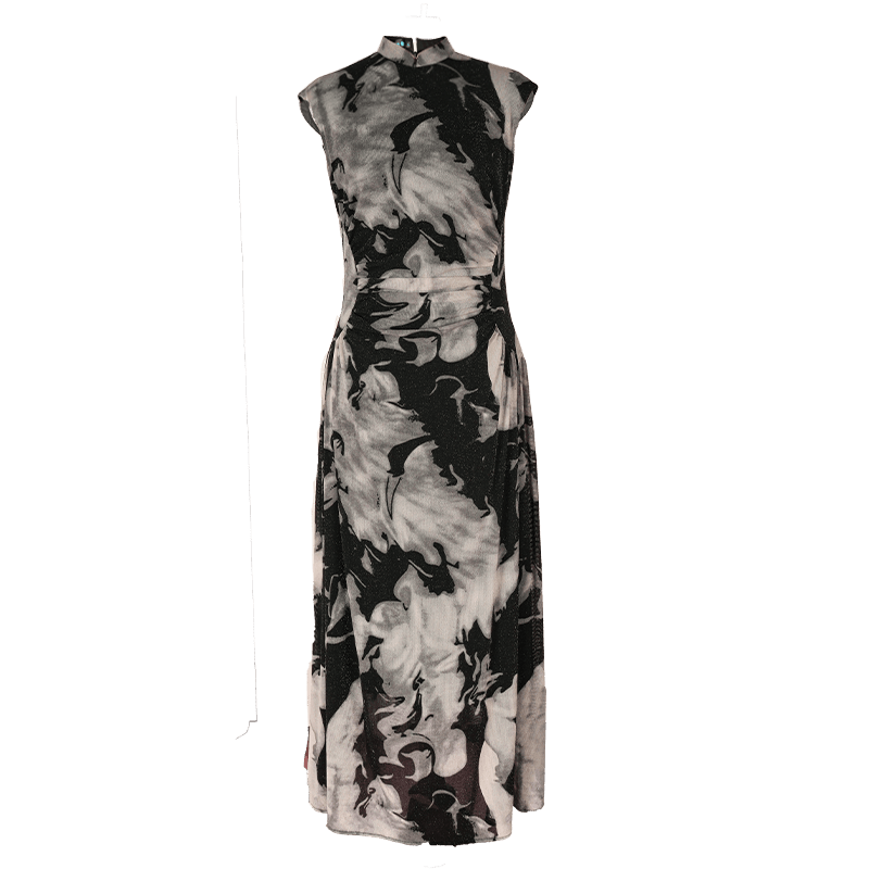 Water-ink print | Full-length flared skirt（墨卿） - E·Beauty