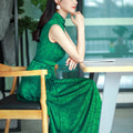 Couture-grade emerald acetate twill | Full-length flared skirt（雀华） - E·Beauty