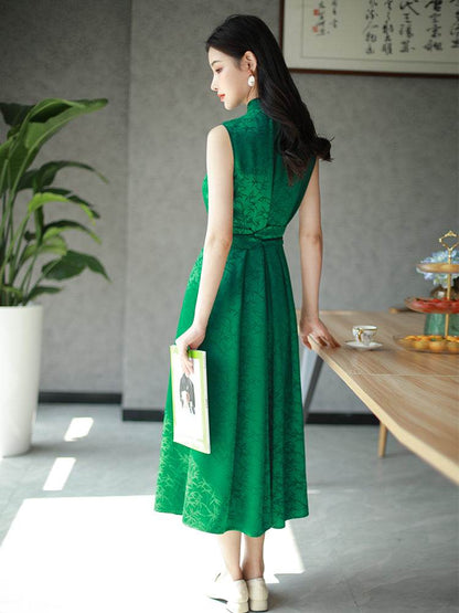 Couture-grade emerald acetate twill | Full-length flared skirt（雀华） - E·Beauty