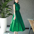 Couture-grade emerald acetate twill | Full-length flared skirt（雀华） - E·Beauty