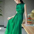 Couture-grade emerald acetate twill | Full-length flared skirt（雀华） - E·Beauty