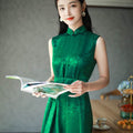 Couture-grade emerald acetate twill | Full-length flared skirt（雀华） - E·Beauty