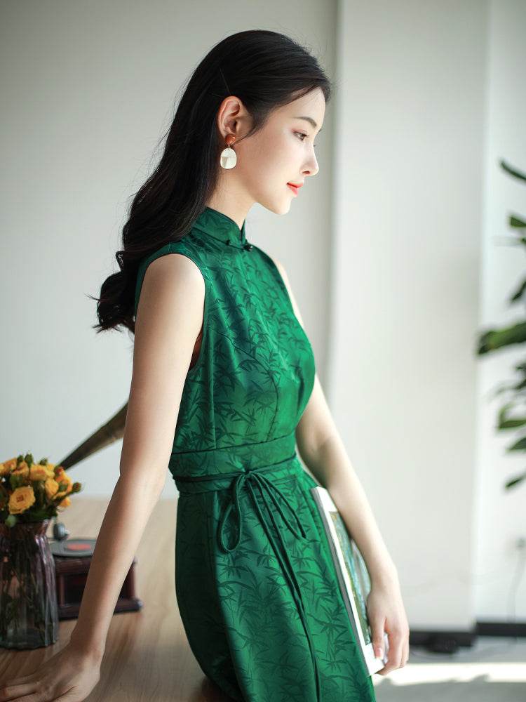 Couture-grade emerald acetate twill | Full-length flared skirt（雀华） - E·Beauty