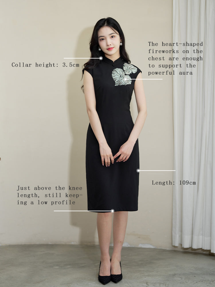 Black Haute couture beadwork| Modern one-Pieces Qipao Dress（香薷）