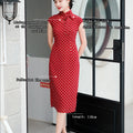 dark red polka dot|Modern one-Pieces Qipao Dress（舒萌）