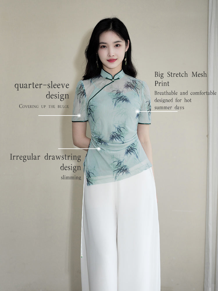 mint green|Modern one-Pieces Qipao top（竹青）