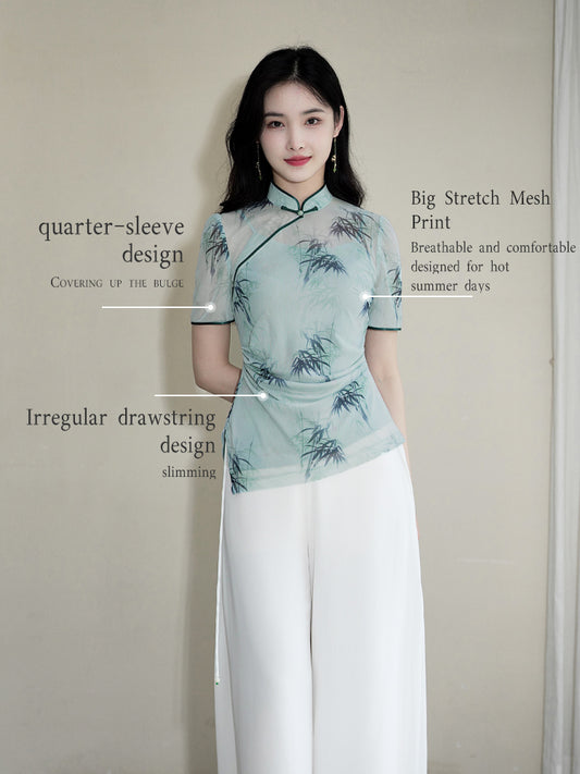 mint green|Modern one-Pieces Qipao top（竹青）