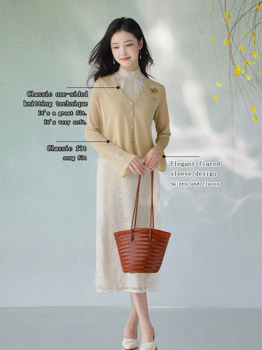 Ice Feeling Imported Metallic Glitter Yarn micro-knit cardigan（莎婳）