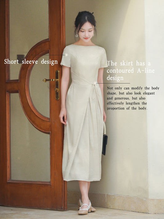 ivory white|Modern one-Pieces Qipao Dress（拢月）