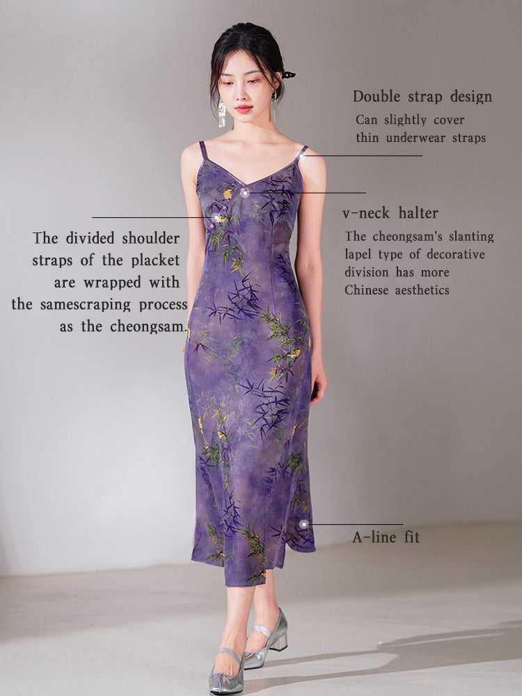 Lilac purple|Modern one-Pieces spaghetti strap dress（馨竹）