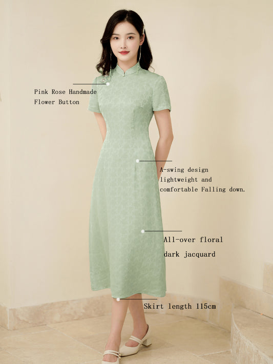Pea - Green|Modern one-Pieces Qipao dress（陇月）