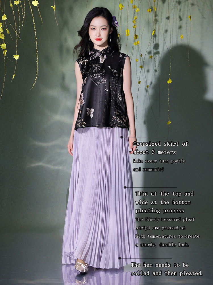 Light and airy simulated silk pleated half-skirt（翩羽）