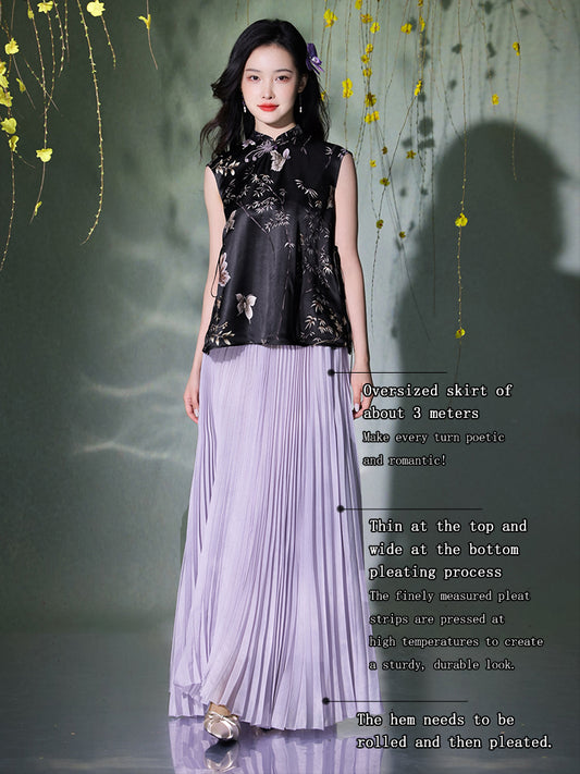 Light and airy simulated silk pleated half-skirt（翩羽）