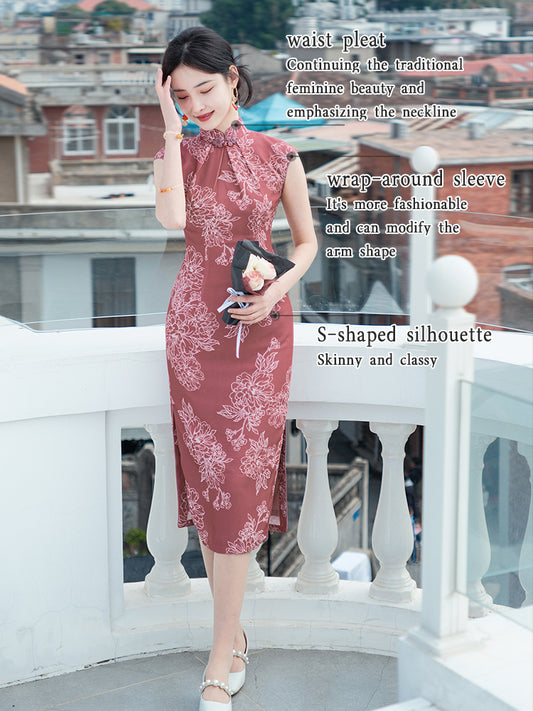 Leather Pink|Modern one-Pieces Qipao Dress（相思子）