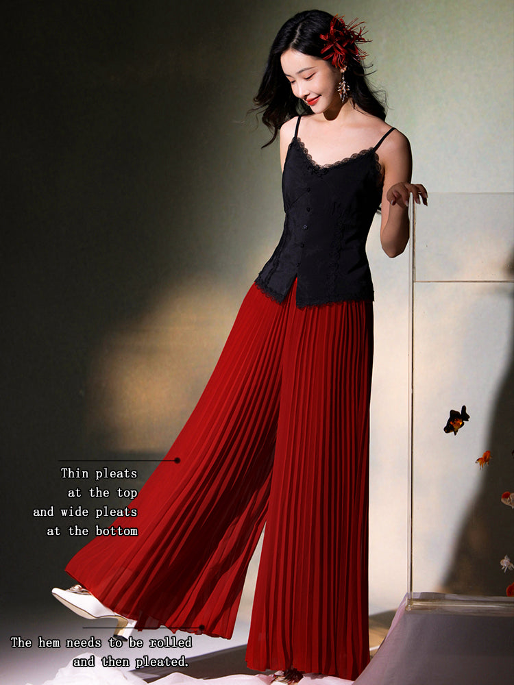 Vibrant Red|Modern Pleated Trousers(舒影）