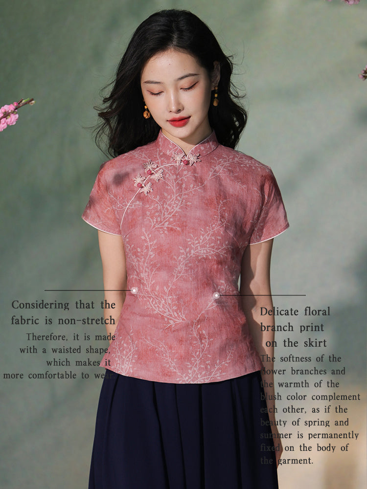 rouge color|Modern one-Pieces Qipao top（安悦）