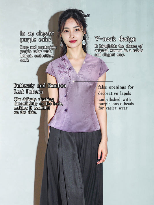 Lilac| Blouse with Exquisite Bamboo Patterns（玉茹）