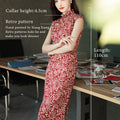 Pompeian Red Lobelia pattern| Modern one-Pieces Qipao Dress（龙葵）
