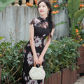 Black Printed Chiffon  | Modern one-Pieces Qipao Dress (楚黛)