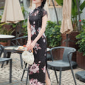 Black Printed Chiffon  | Modern one-Pieces Qipao Dress (楚黛)