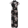 Black Printed Chiffon  | Modern one-Pieces Qipao Dress (楚黛)