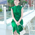 Green acetate jacquard fabric| Modern one-Pieces Qipao Dress（翠微） - E·Beauty