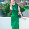 Green acetate jacquard fabric| Modern one-Pieces Qipao Dress（翠微） - E·Beauty