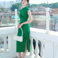 Green acetate jacquard fabric| Modern one-Pieces Qipao Dress（翠微） - E·Beauty