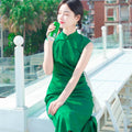 Green acetate jacquard fabric| Modern one-Pieces Qipao Dress（翠微） - E·Beauty