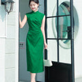 Green acetate jacquard fabric| Modern one-Pieces Qipao Dress（翠微） - E·Beauty
